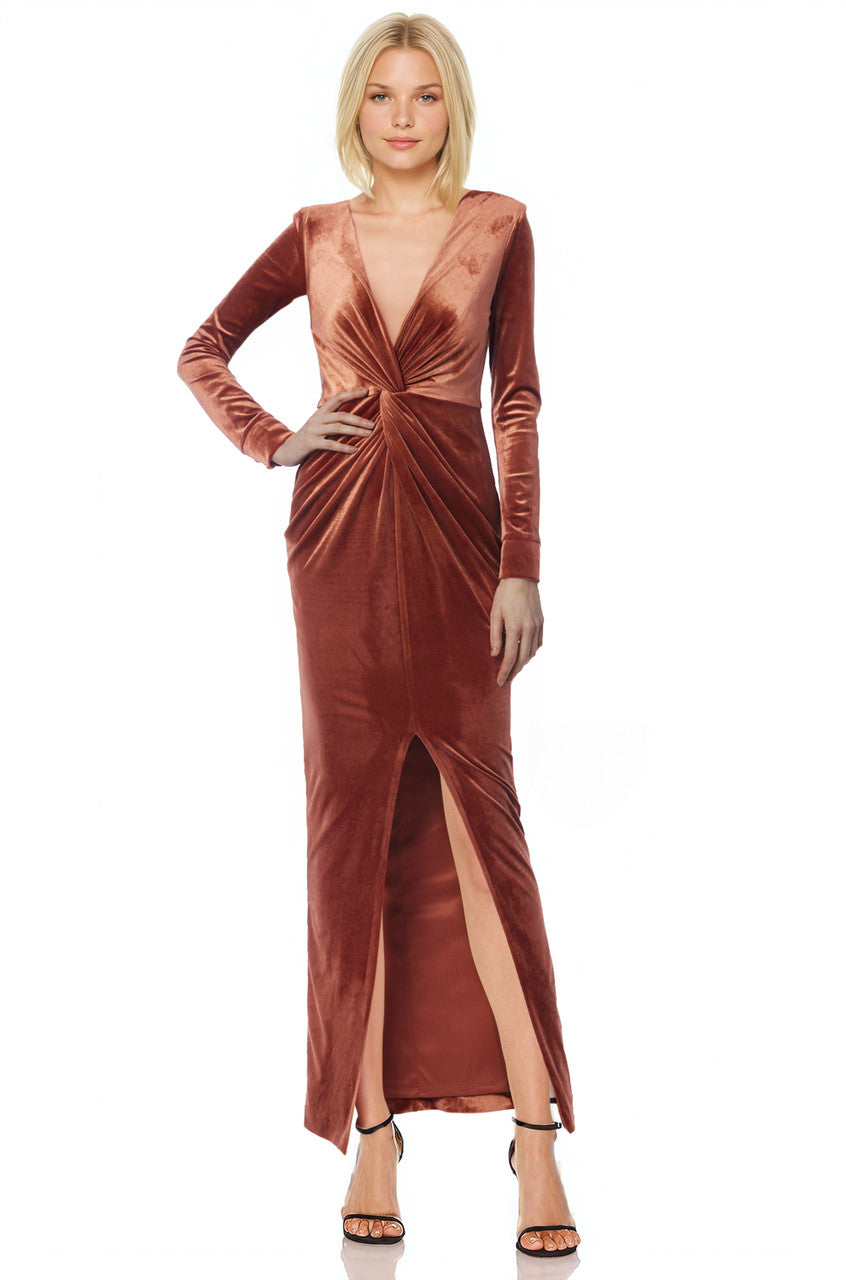 velvet plunge dress long sleeve Black Velvet Formal Dress, Plunge Long Sleeve Bridesmaid Gown