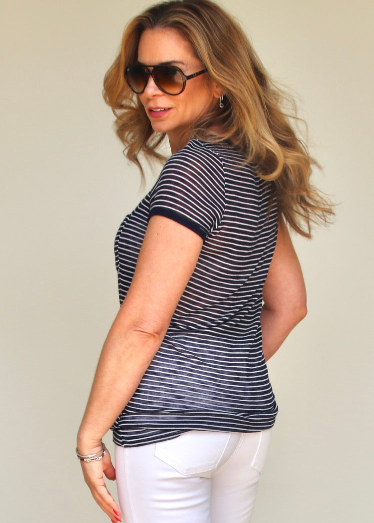 Navy Striped Pocket Tee