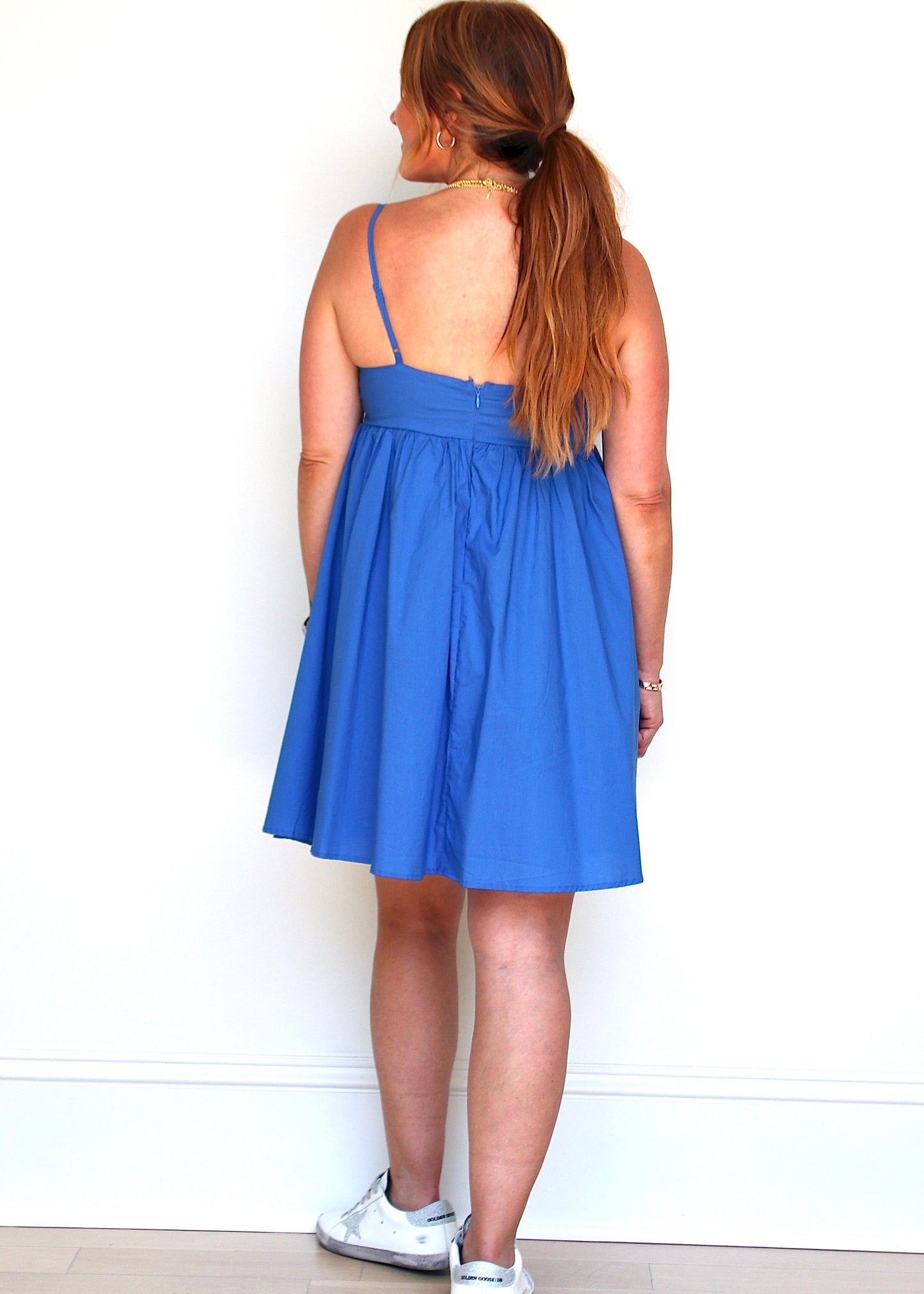 Royal Blue Straight Neck Baby Doll Dress