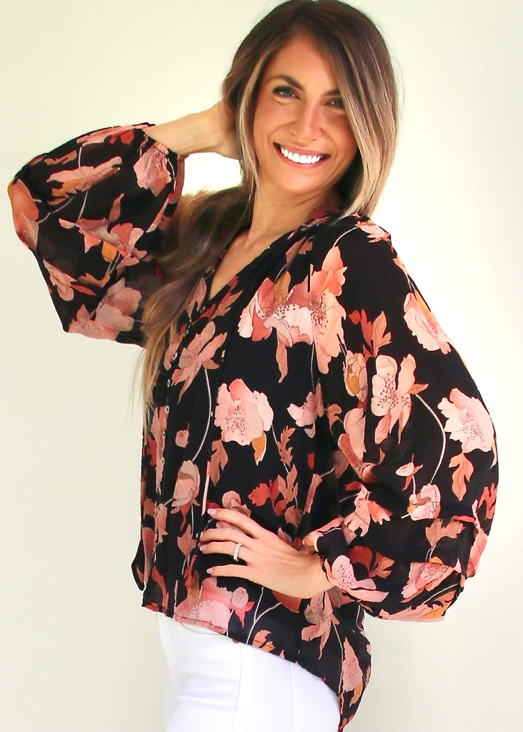 Floral Print Tie Neck Blouse