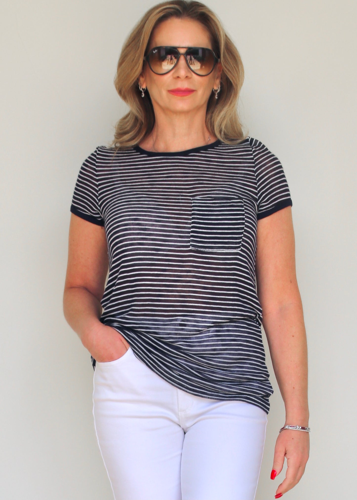 Navy Striped Pocket Tee