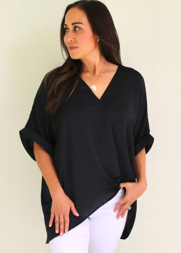 V-Neck High Low Blouse