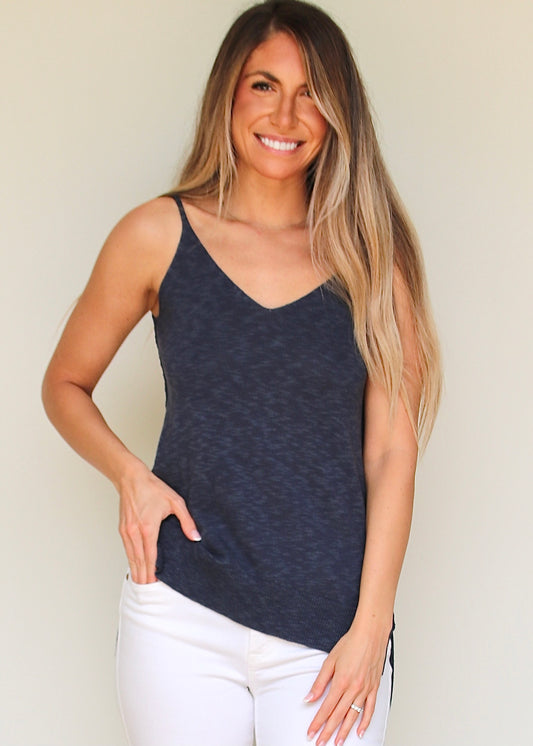 Long V-Neck Knit Tank