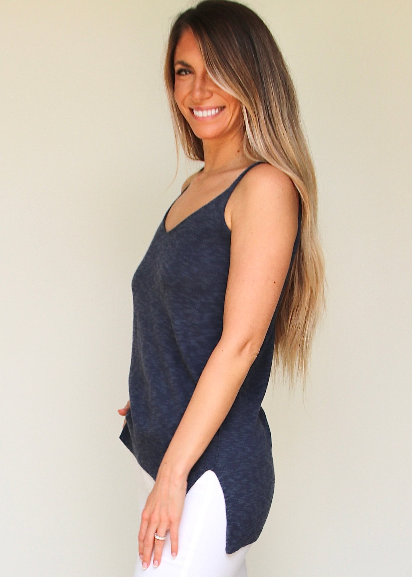 Long V-Neck Knit Tank