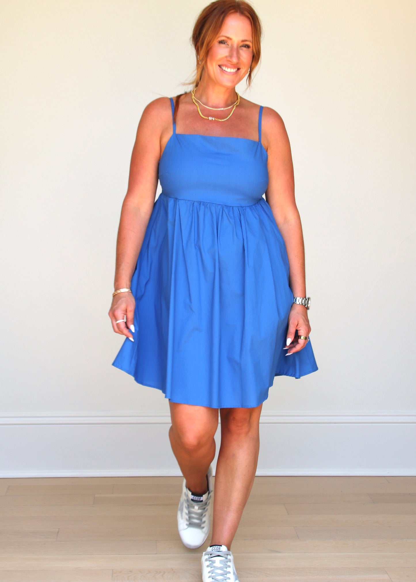 Royal Blue Straight Neck Baby Doll Dress