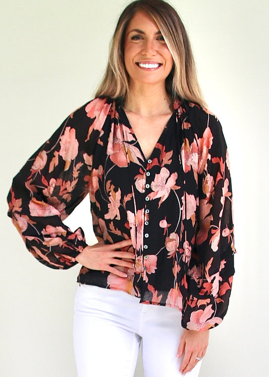 Floral Print Tie Neck Blouse