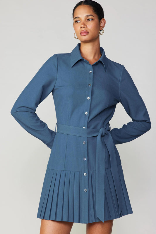 Pleated Buttondown Shirt Dress