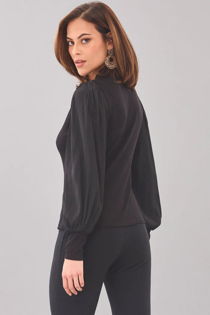 Balloon Sleeve Zip Front Top