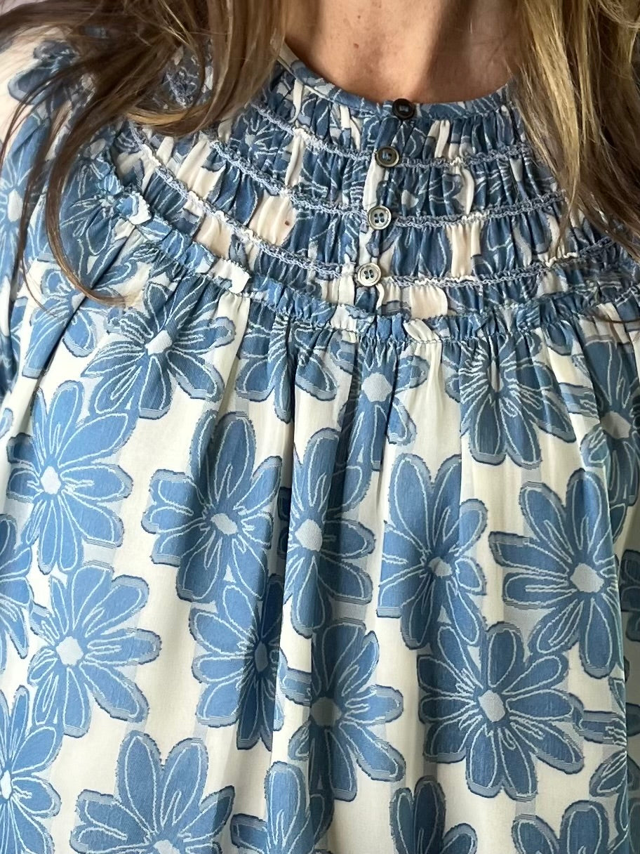 Blue Floral Jacquard Blouse