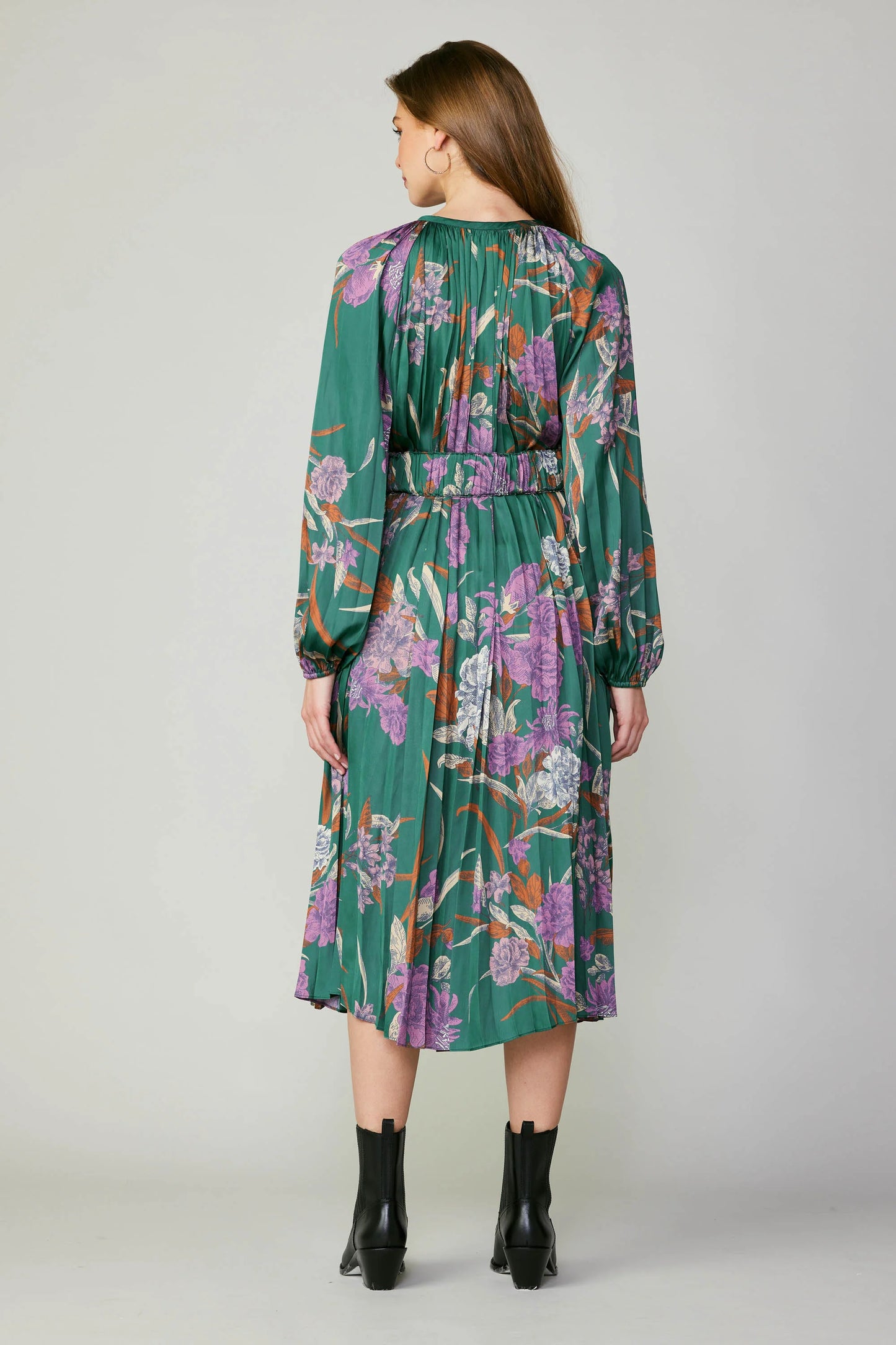 Botanical Belted Midi Dress