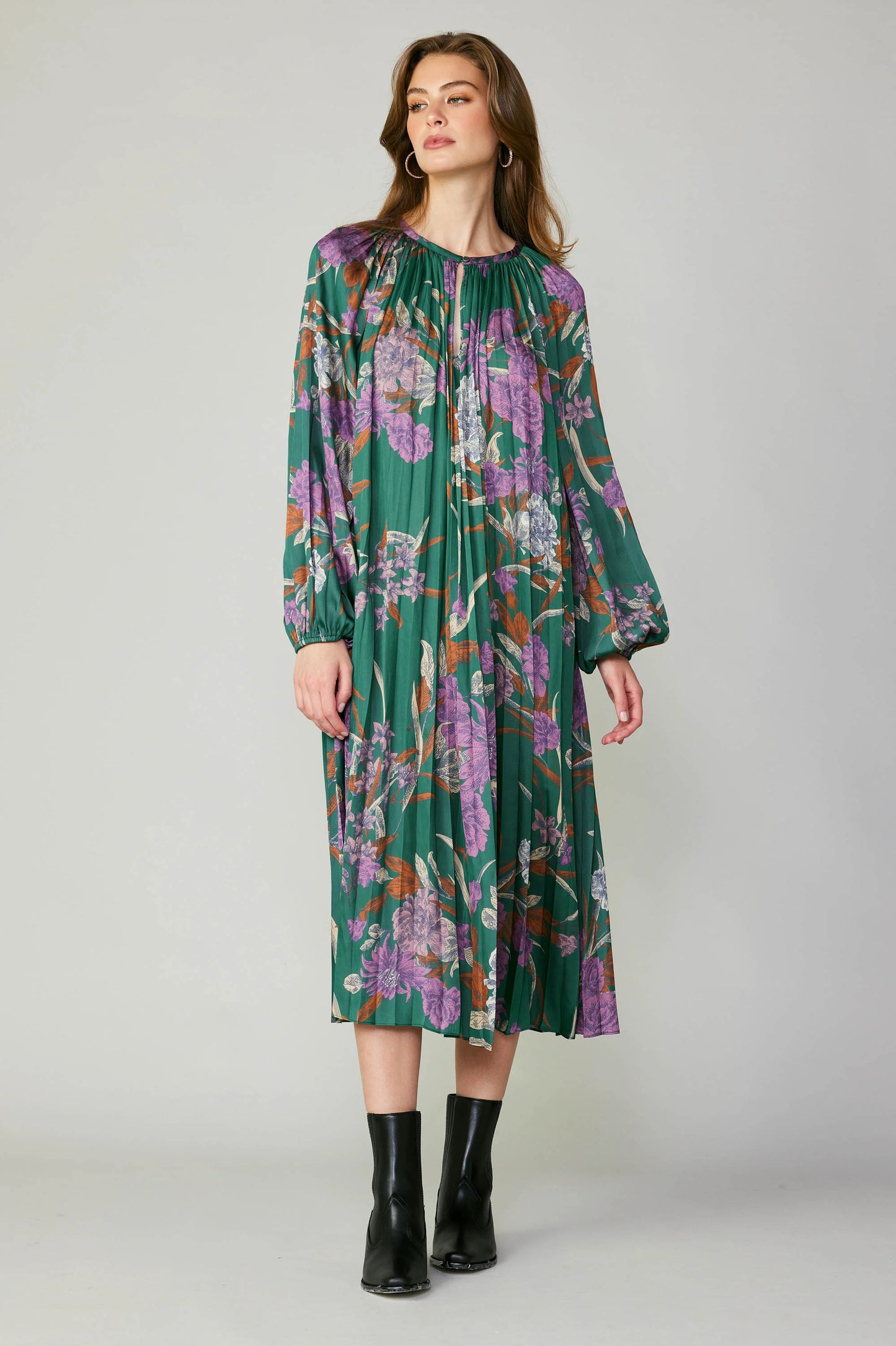 Botanical Belted Midi Dress