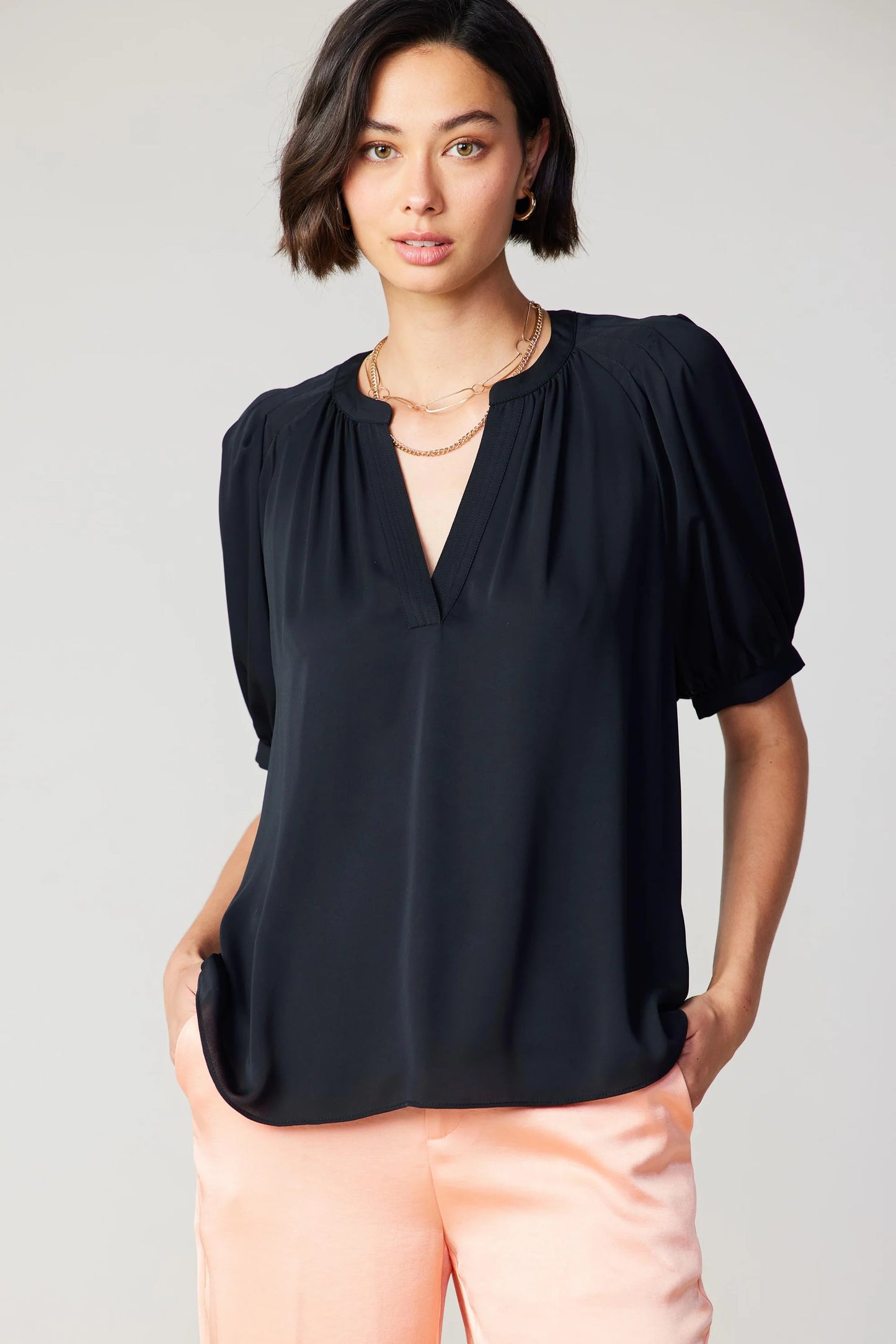 Classic Black V Neck Blouse