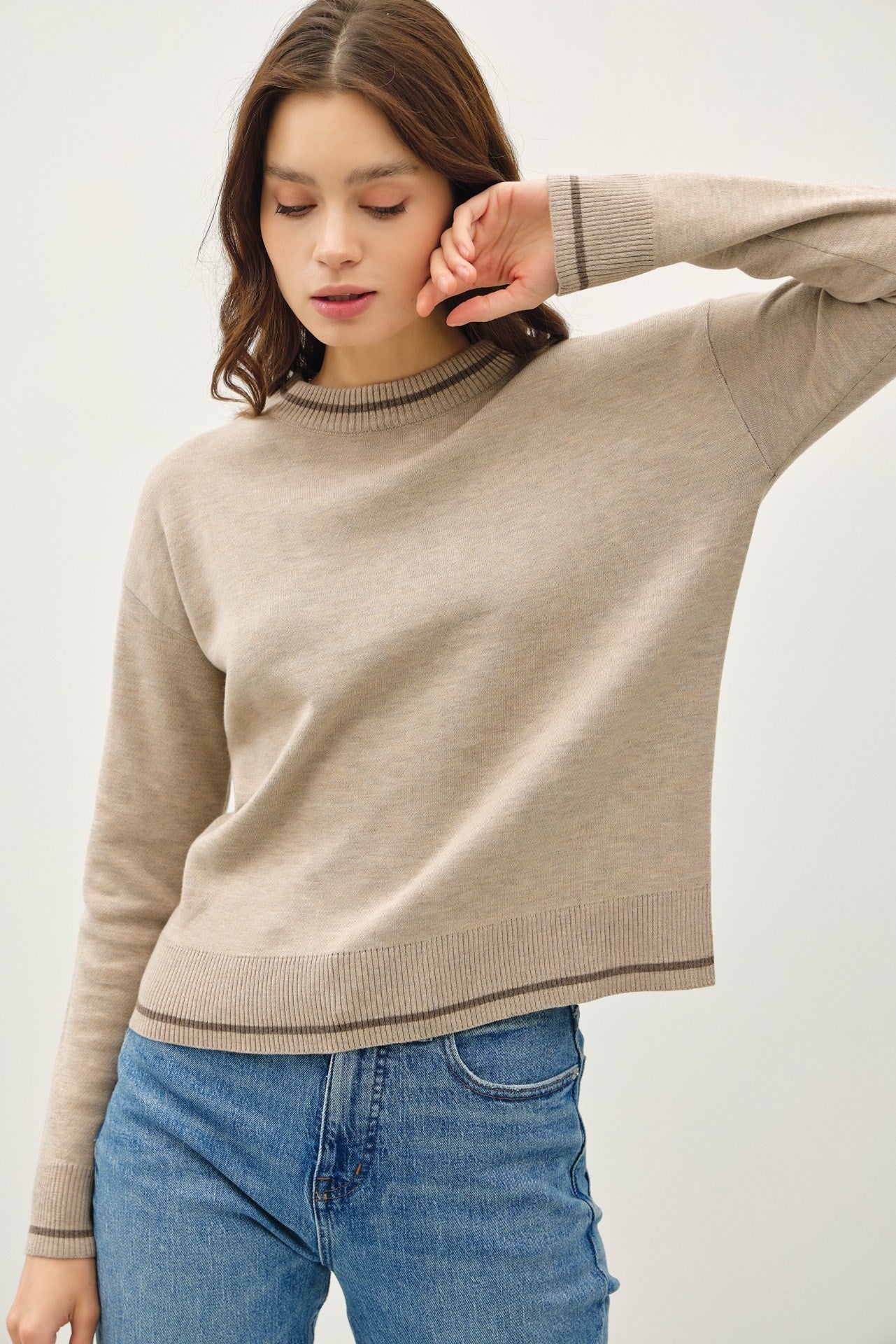 Crew Neck Single Stripe Sweater