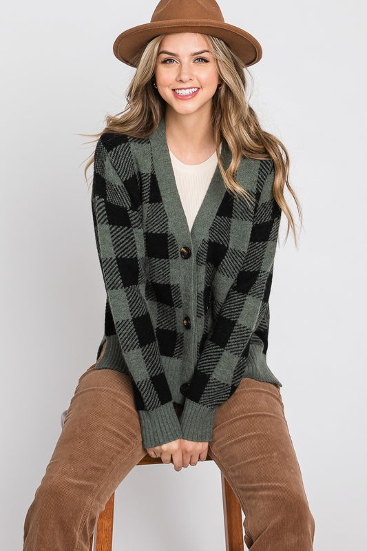 Green Plaid Cardigan