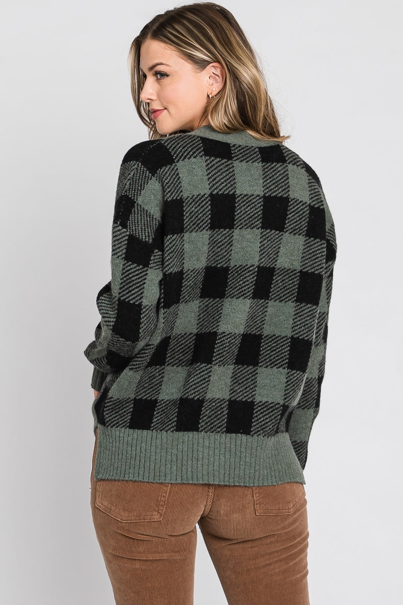 Green Plaid Cardigan