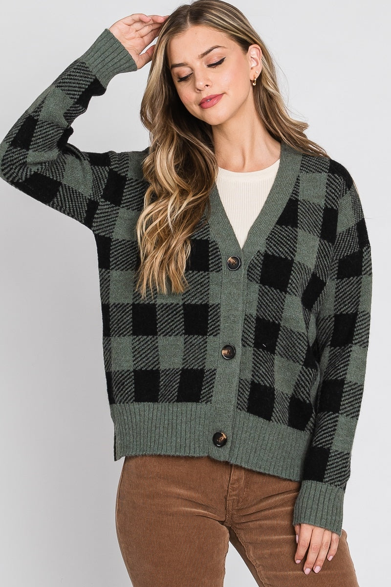 Green Plaid Cardigan