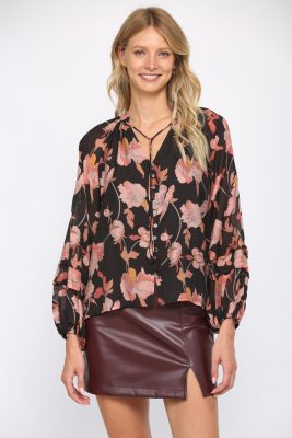 Floral Print Tie Neck Blouse