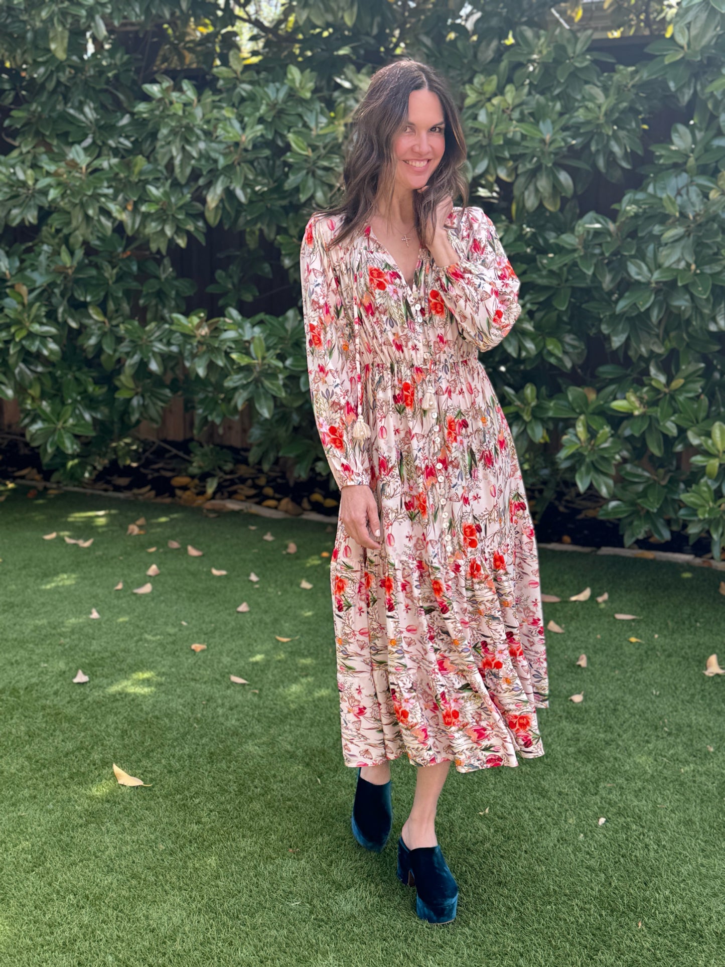 Garden Print Long Sleeve Dress