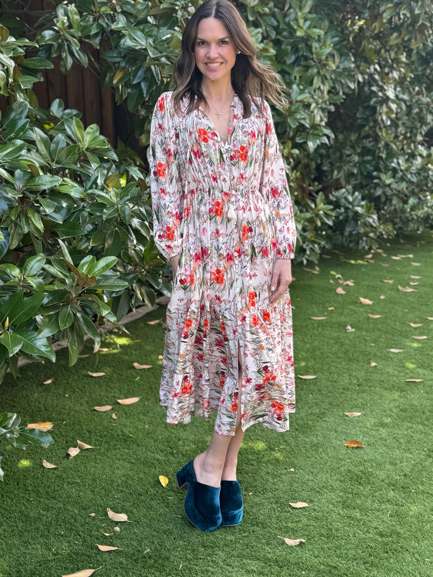 Garden Print Long Sleeve Dress