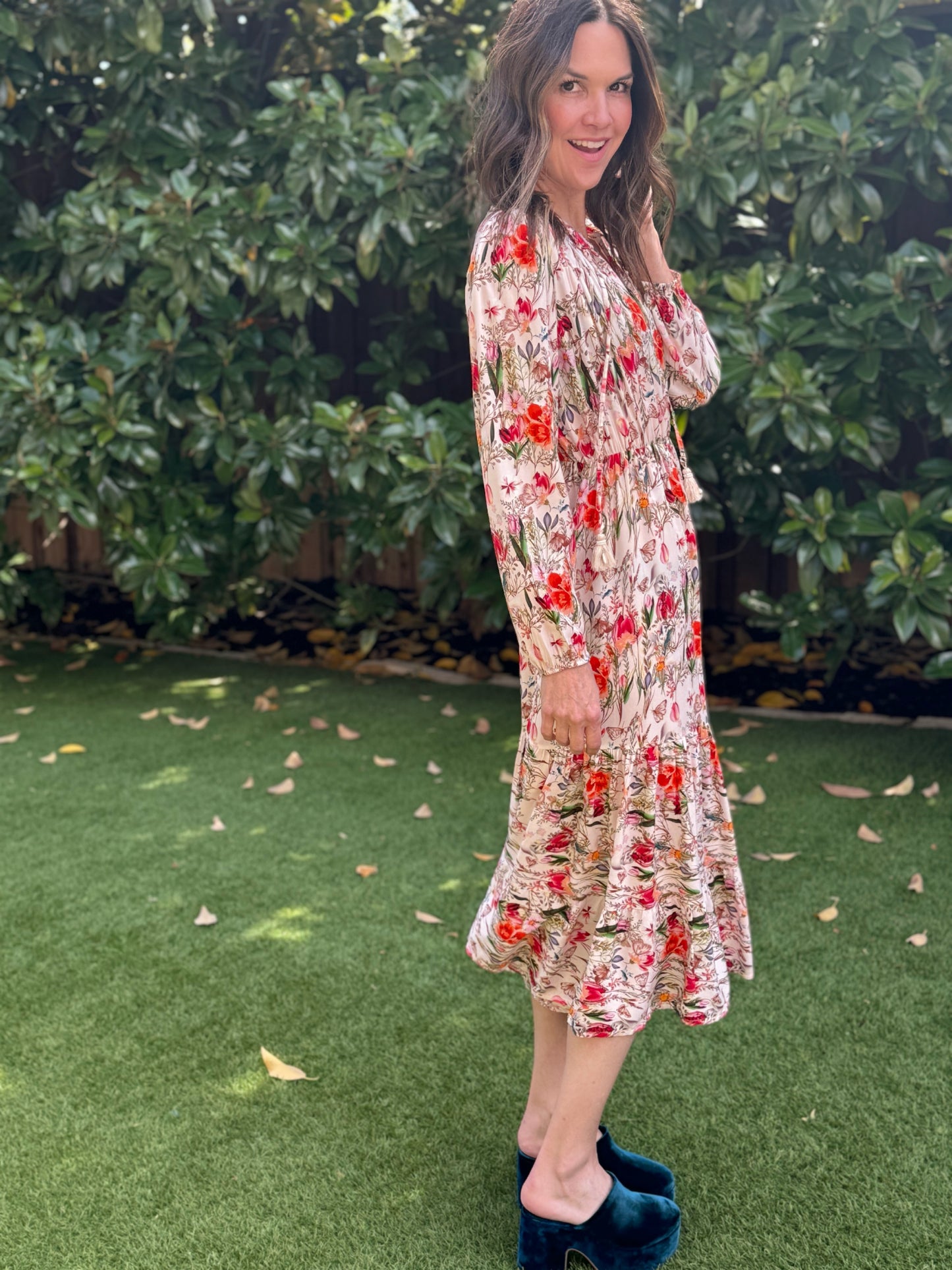 Garden Print Long Sleeve Dress