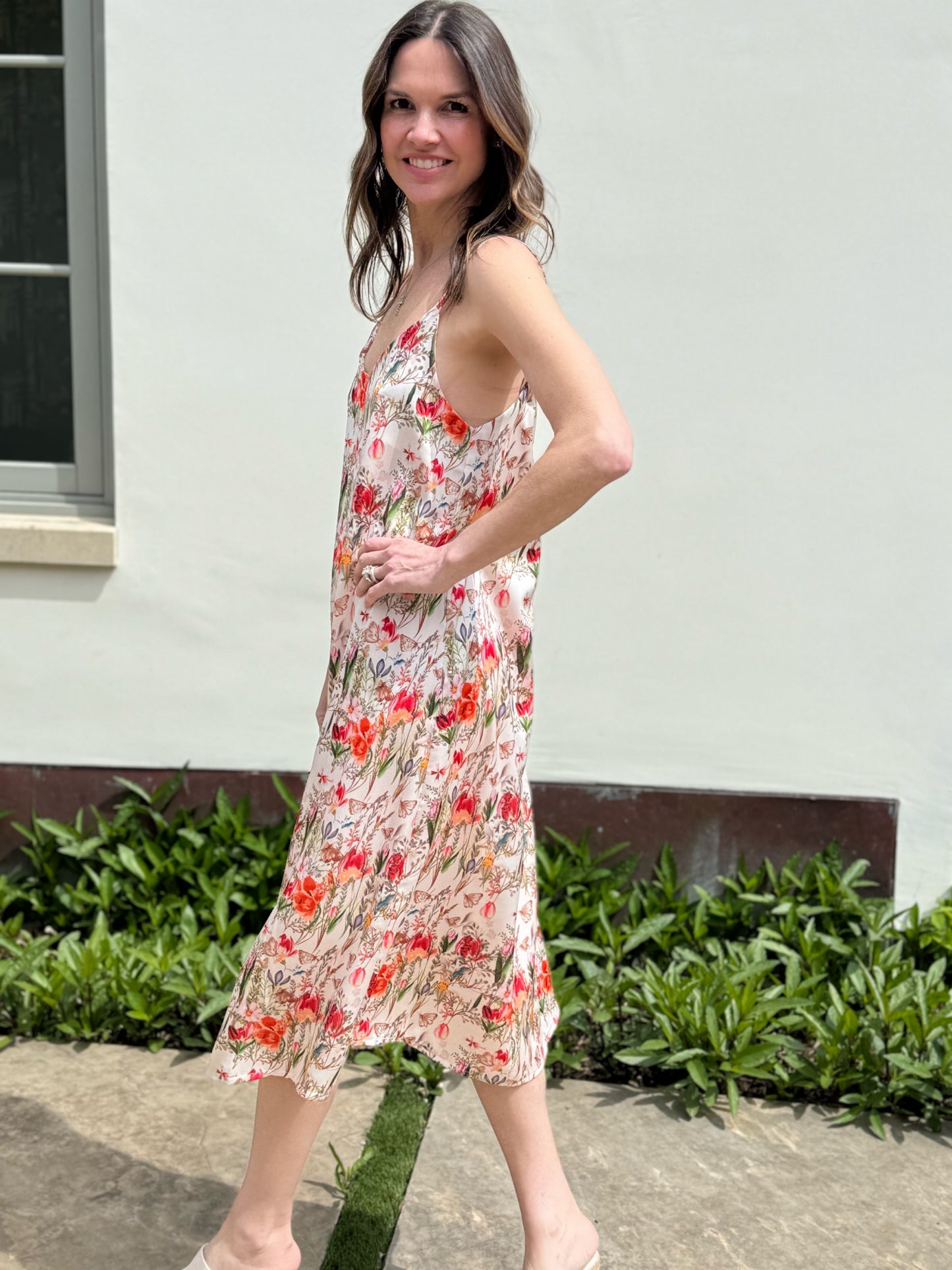 Garden Print Spaghetti Strap Dress