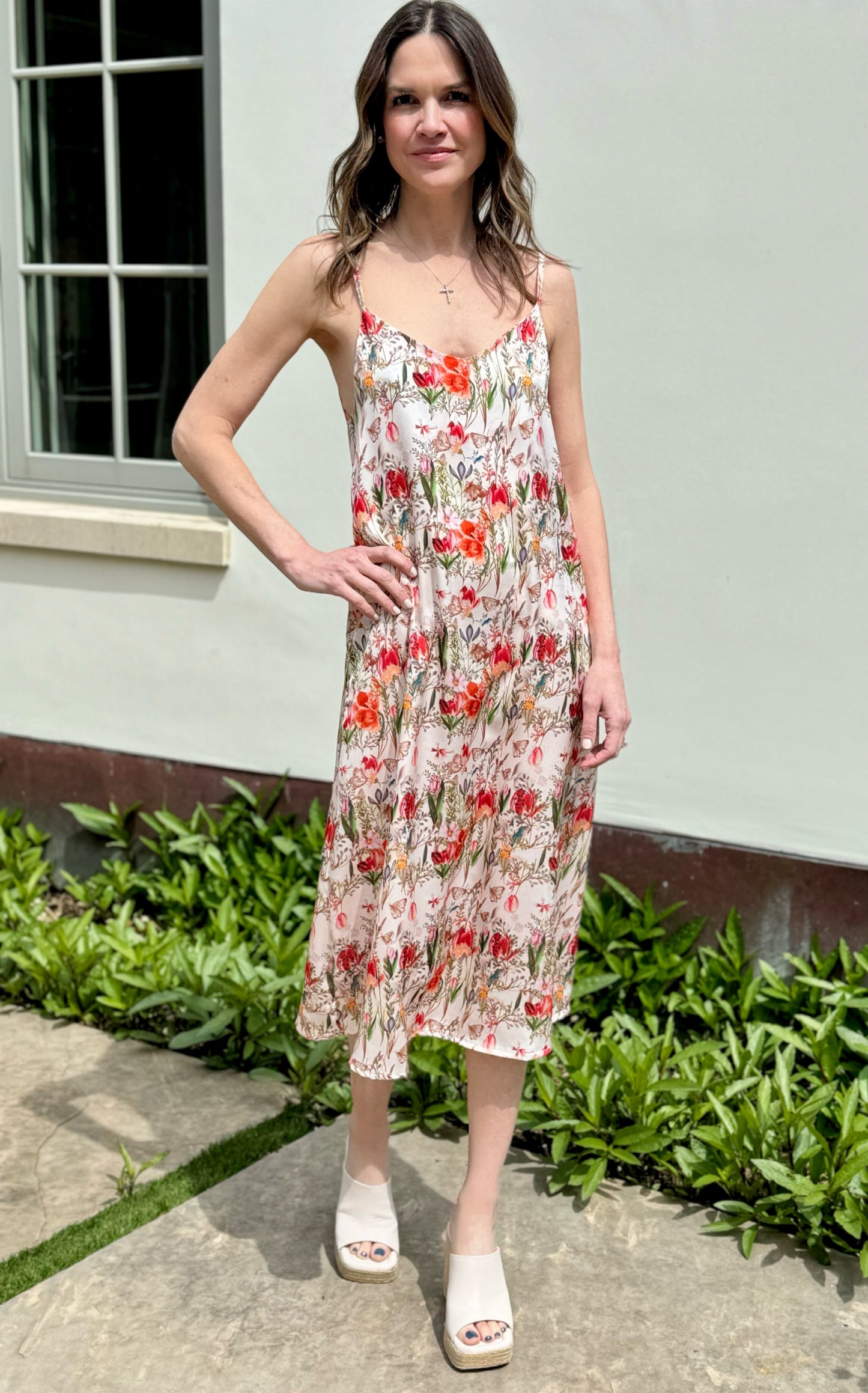 Garden Print Spaghetti Strap Dress