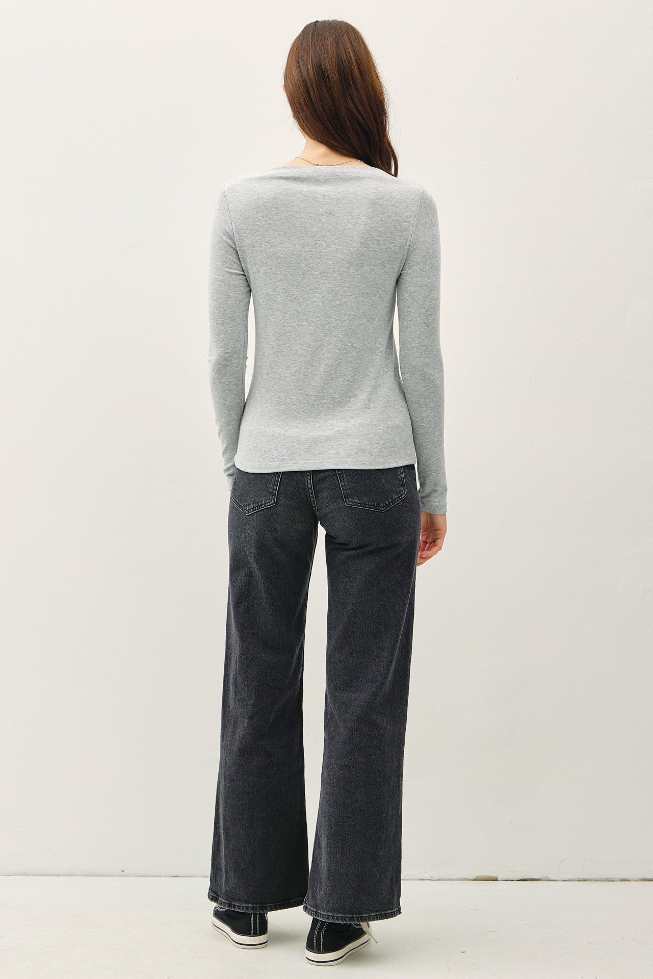 Grey Boat Neck Long Sleeve Top