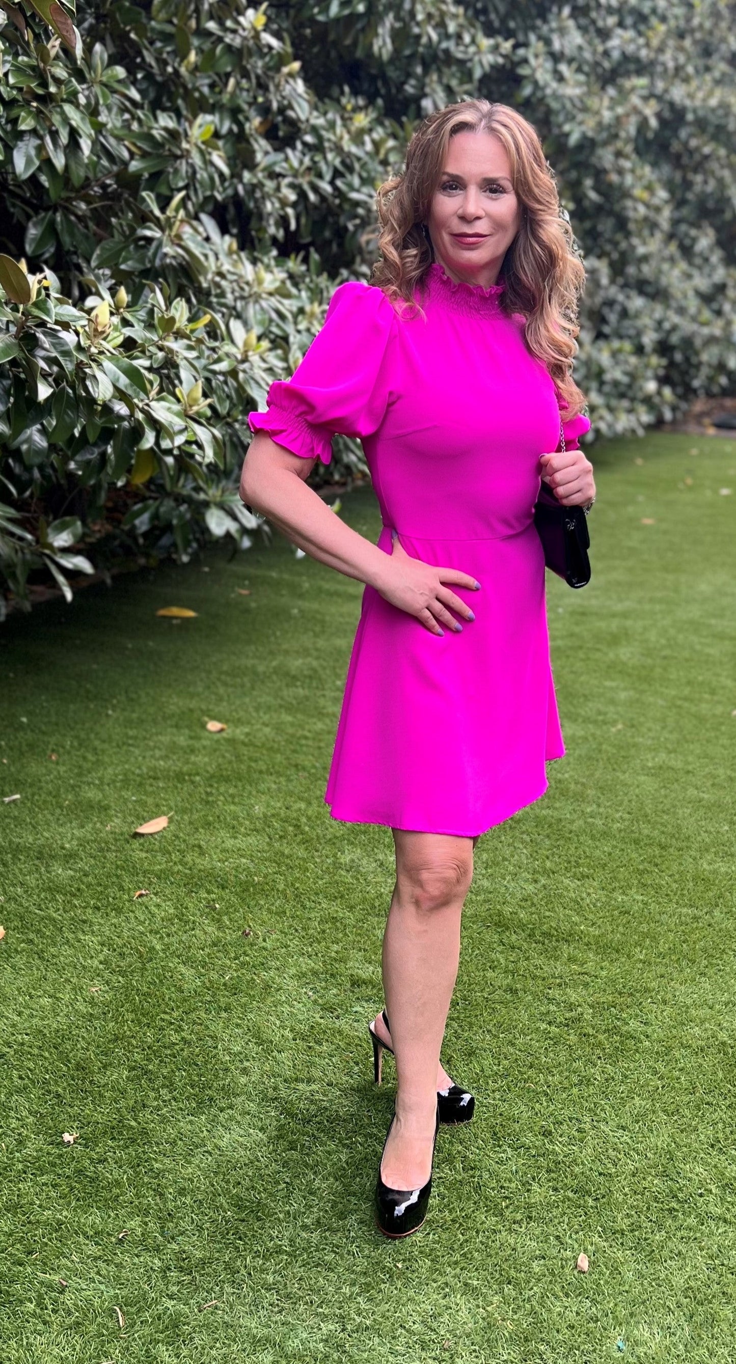 Magenta High Collar Dress