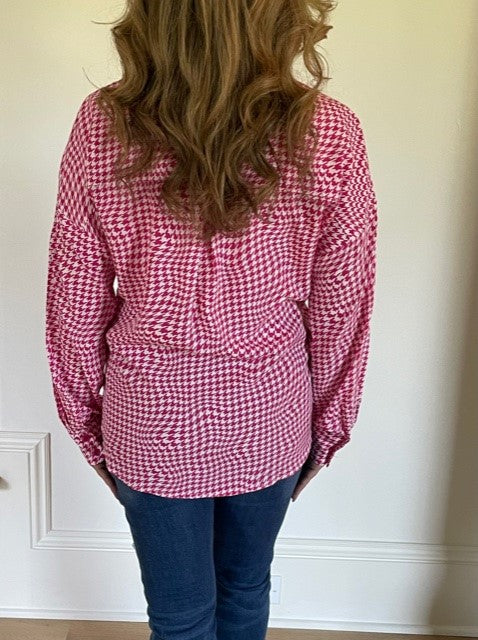 Houndstooth Print Button Down Shirt