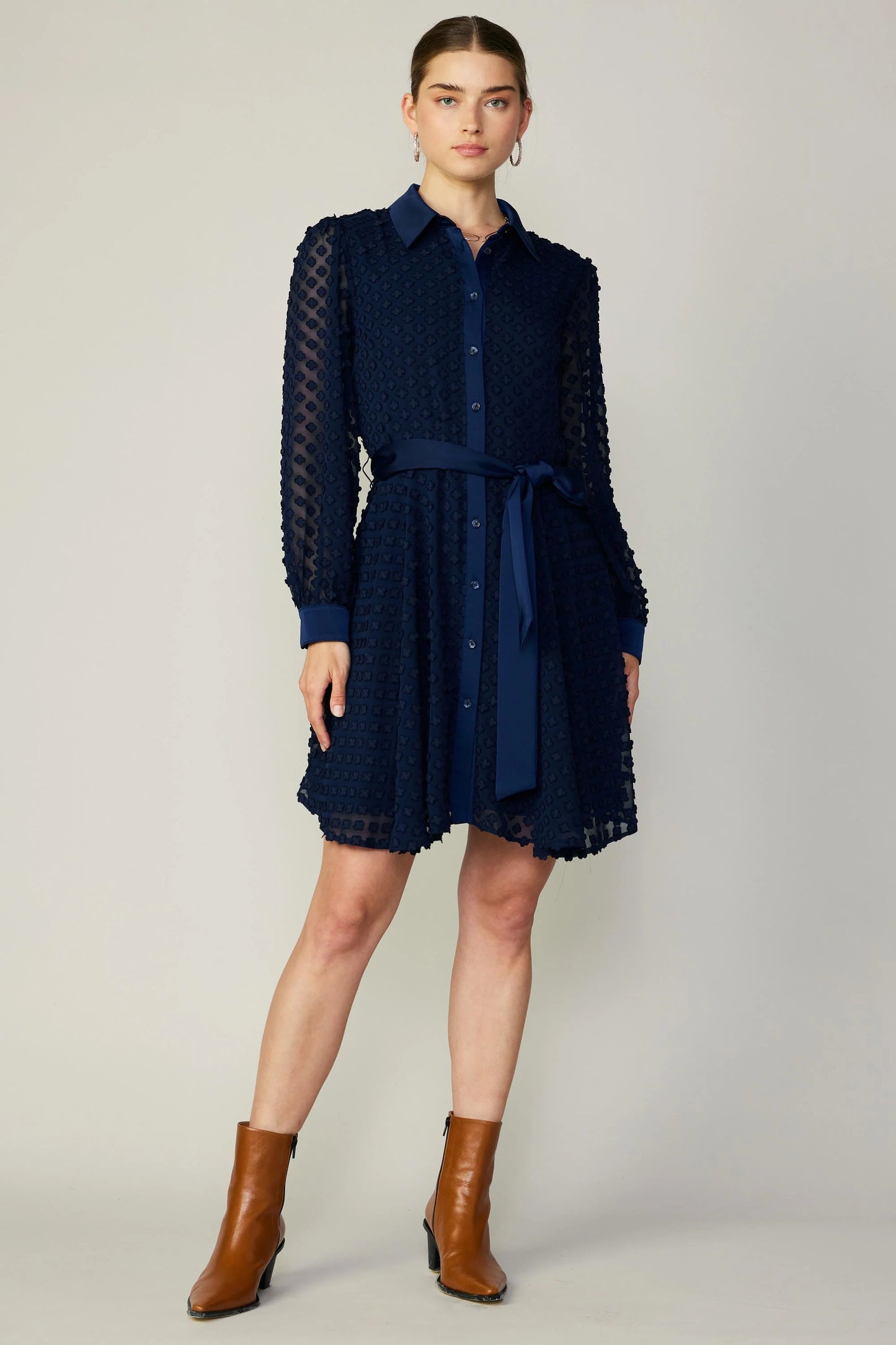 Textured Floral Jacquard Shirt Dress