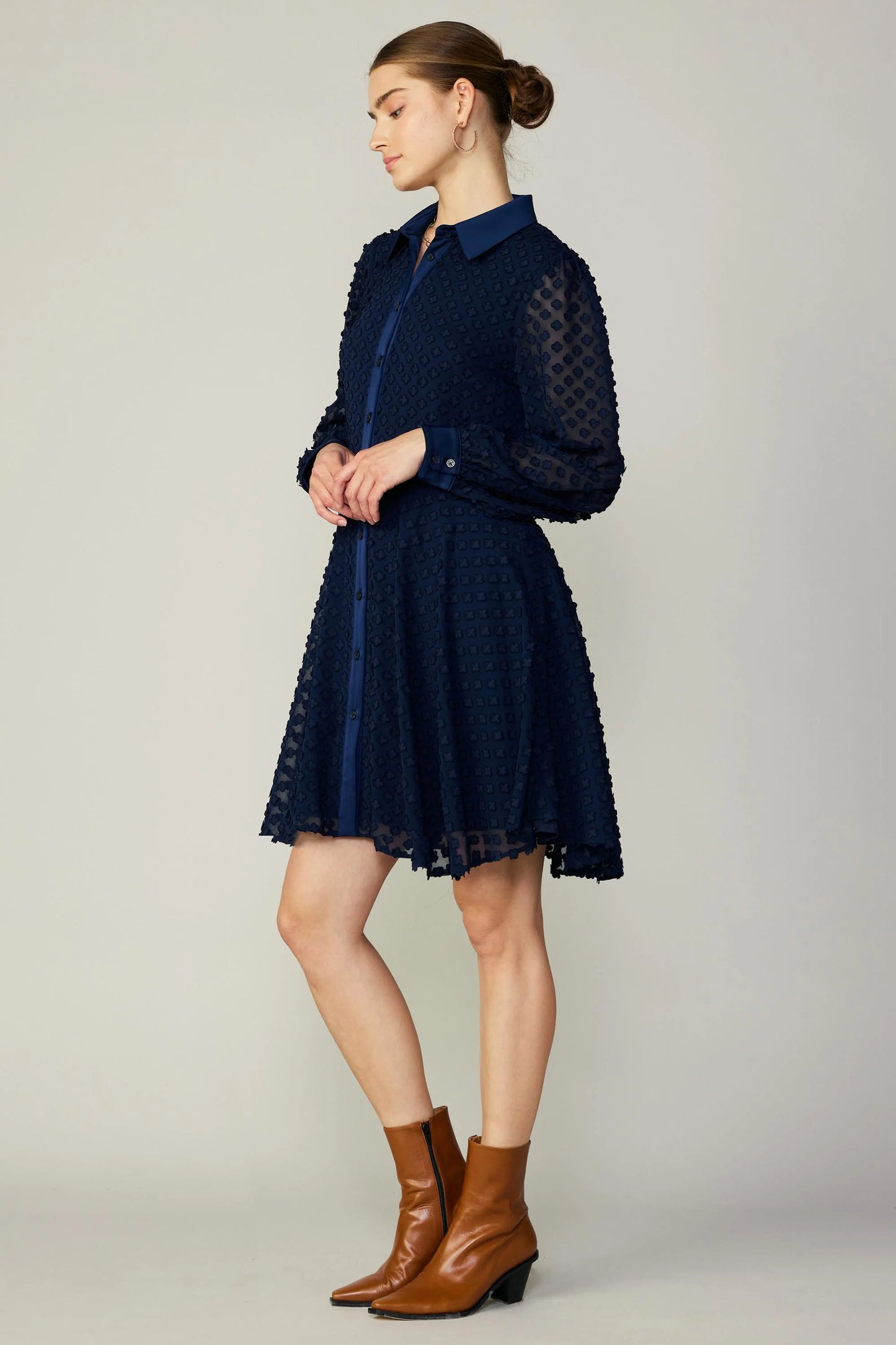 Textured Floral Jacquard Shirt Dress