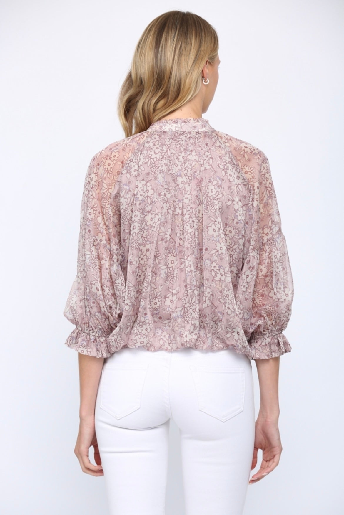 Floral Print Lantern Sleeve Blouse