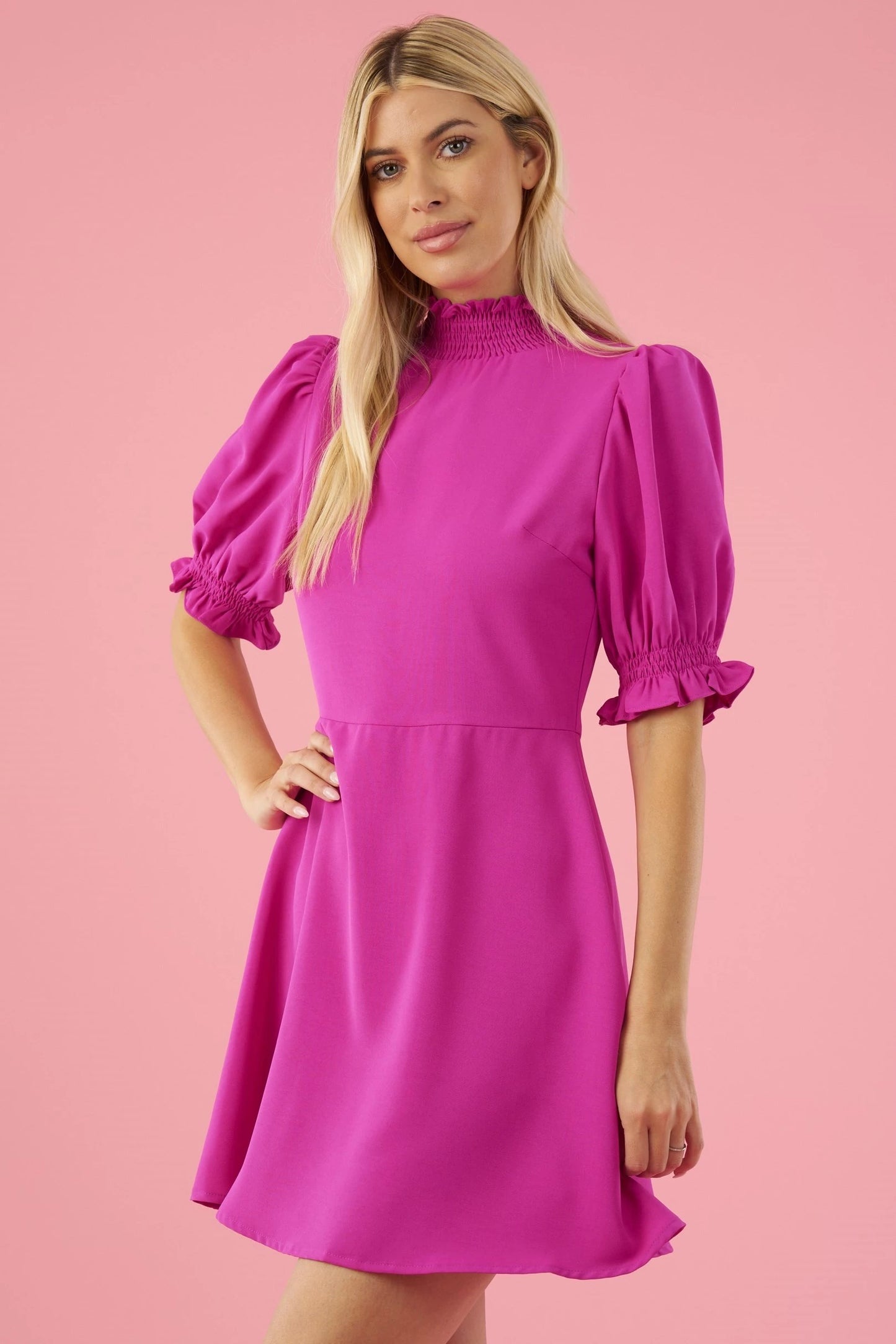 Magenta High Collar Dress