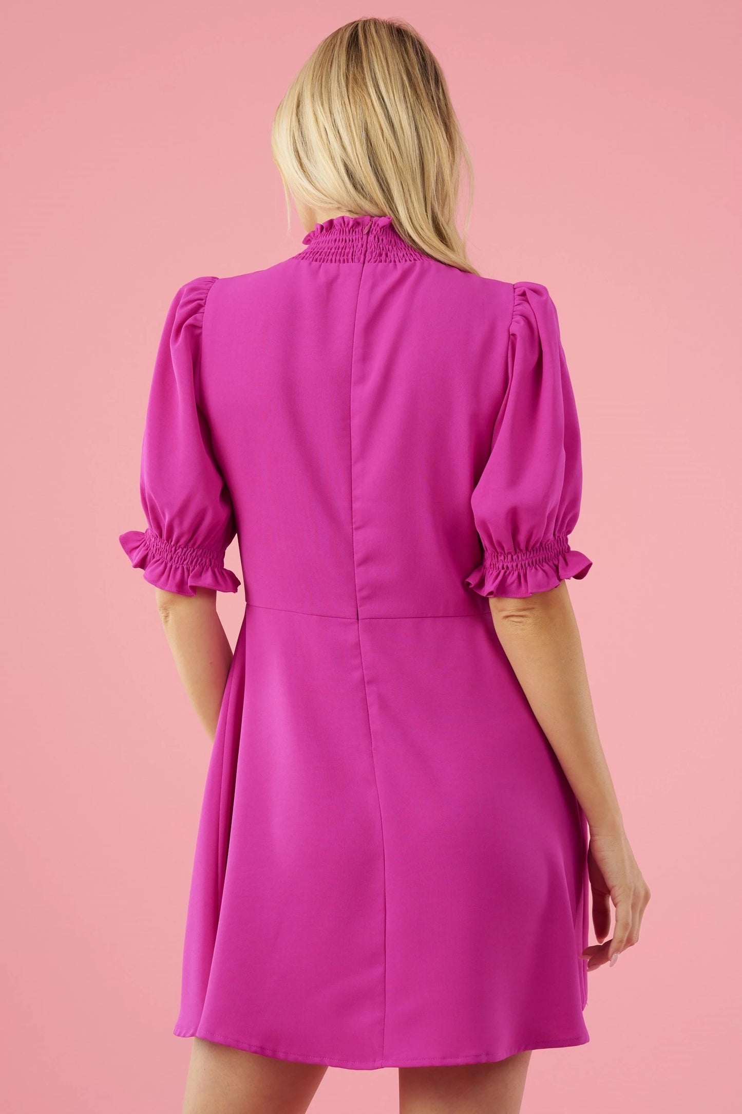 Magenta High Collar Dress