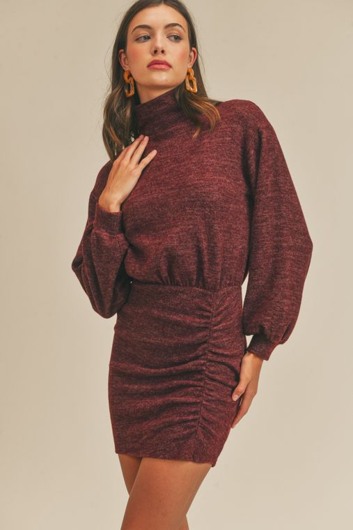 Mock Neck Cinched Knit Dress