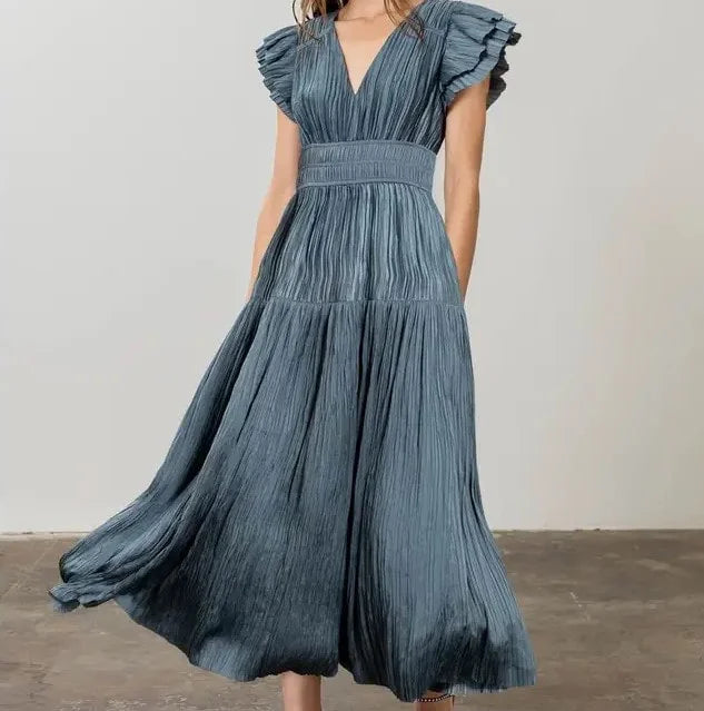 Ruffled Pleated Midi Dress