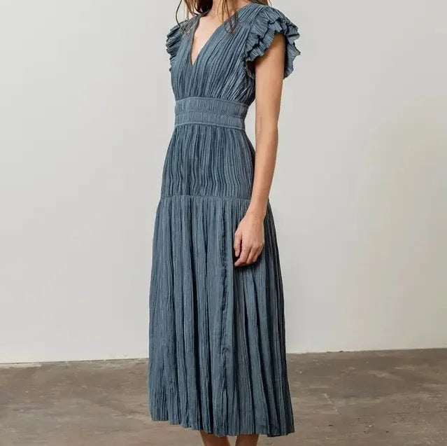 Ruffled Pleated Midi Dress