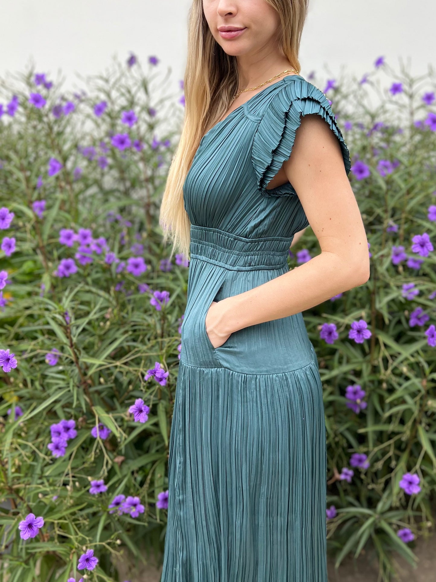 Ruffled Pleated Midi Dress