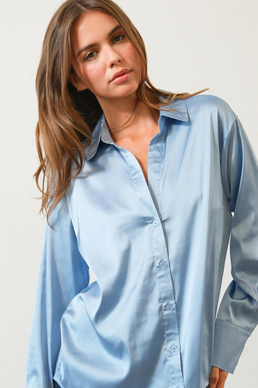 Satin Button Front Shirt