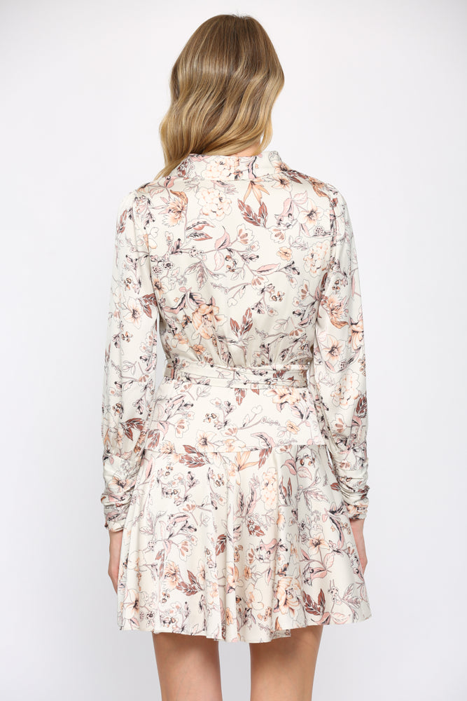 Satin Floral Wrap Dress