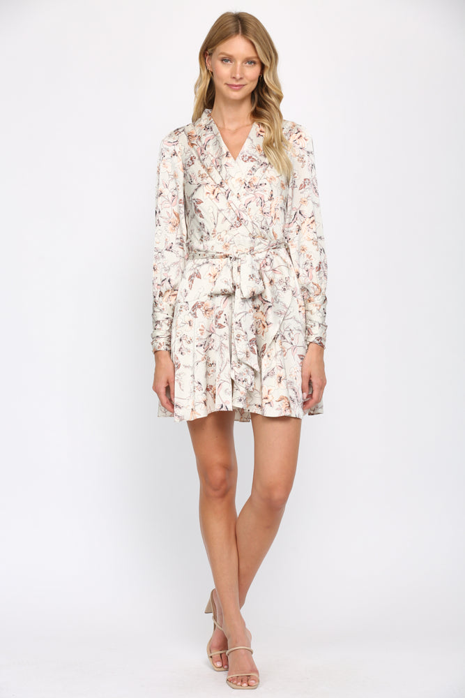 Satin Floral Wrap Dress