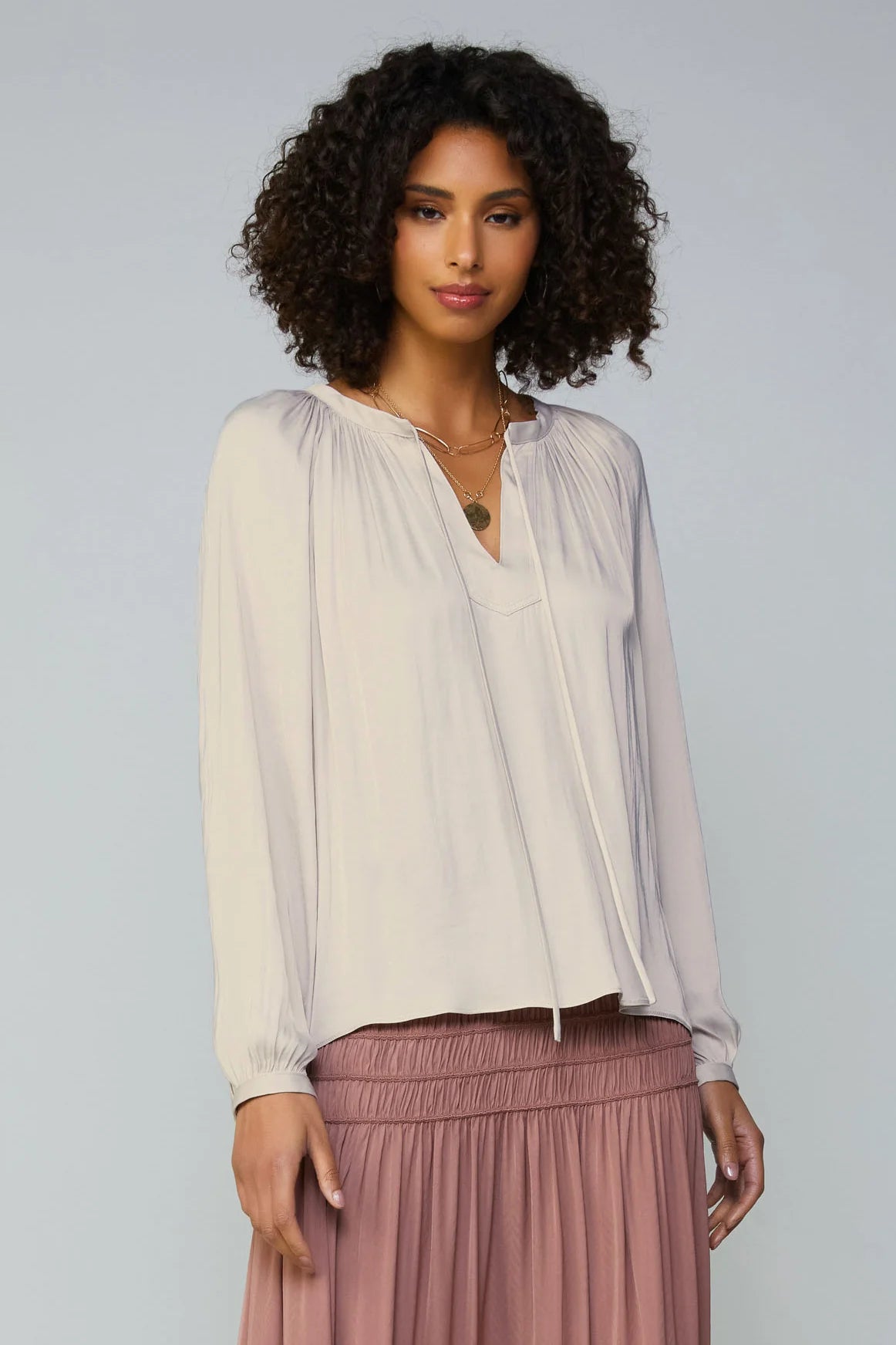 Gathered Split Neck Blouse