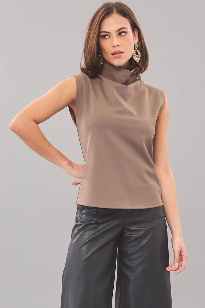 Sporty Neoprene Drape Neck Top