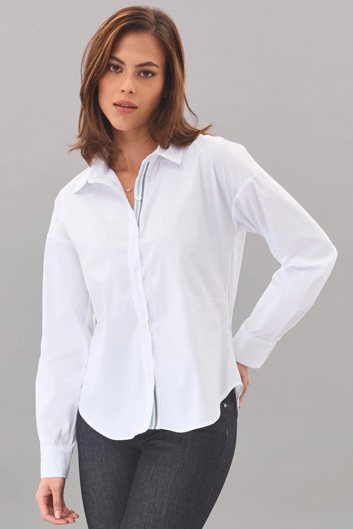 Stretch Poplin Ribbon Shirt