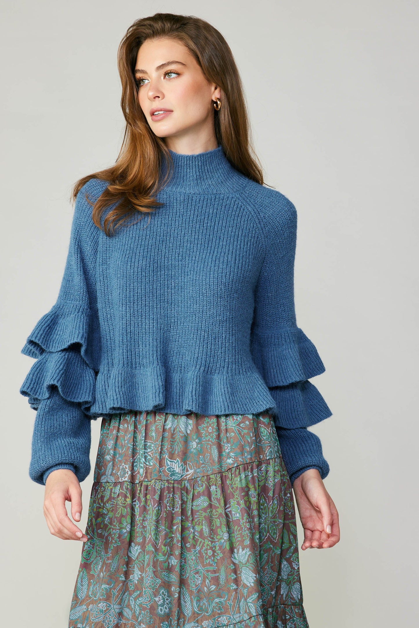 Blue Tiered Sleeve Sweater