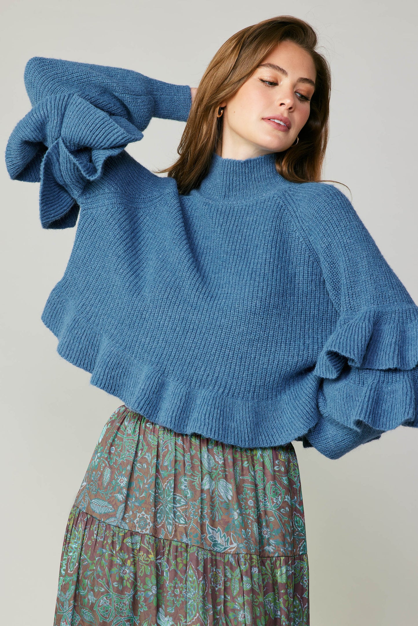 Blue Tiered Sleeve Sweater