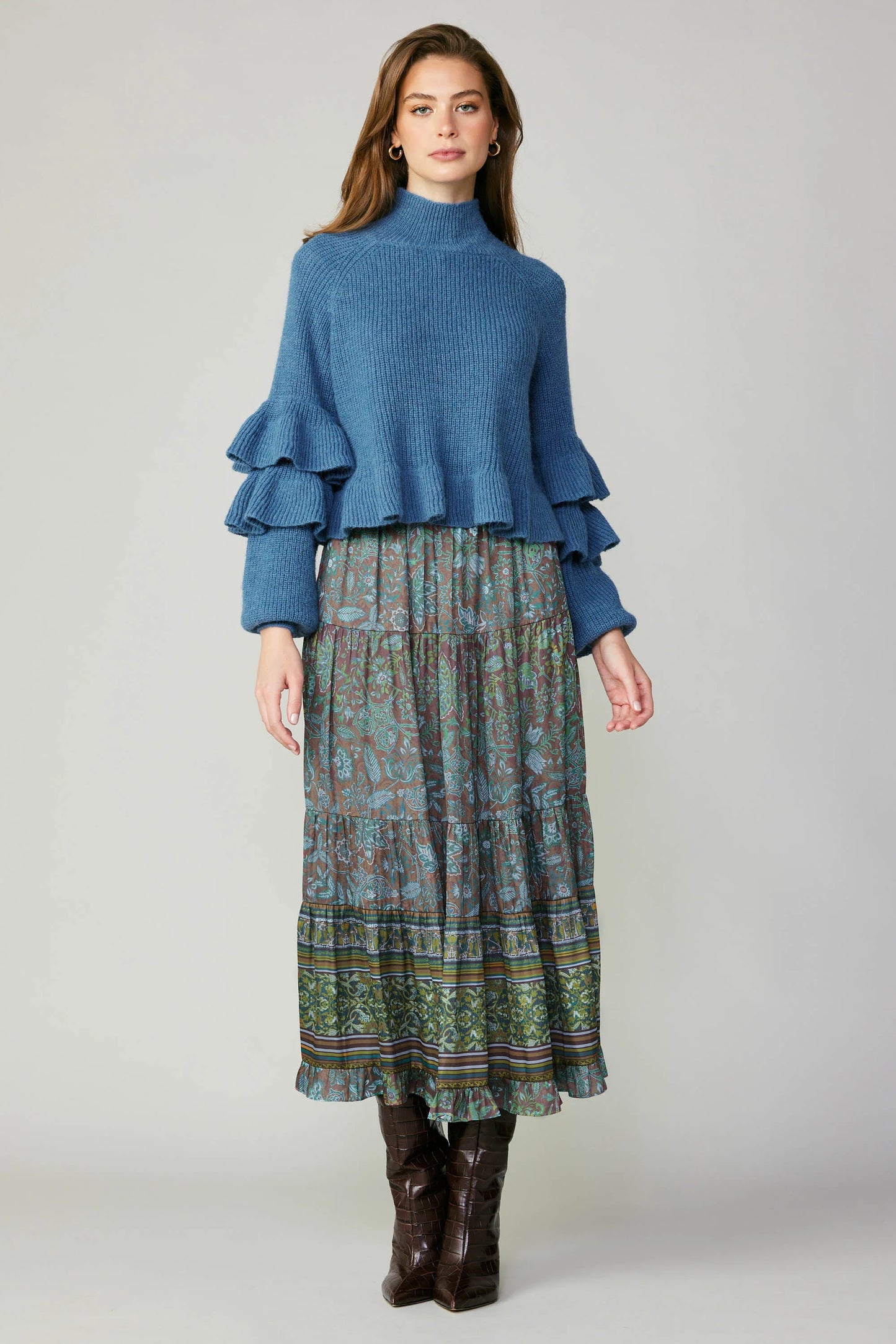 Blue Tiered Sleeve Sweater